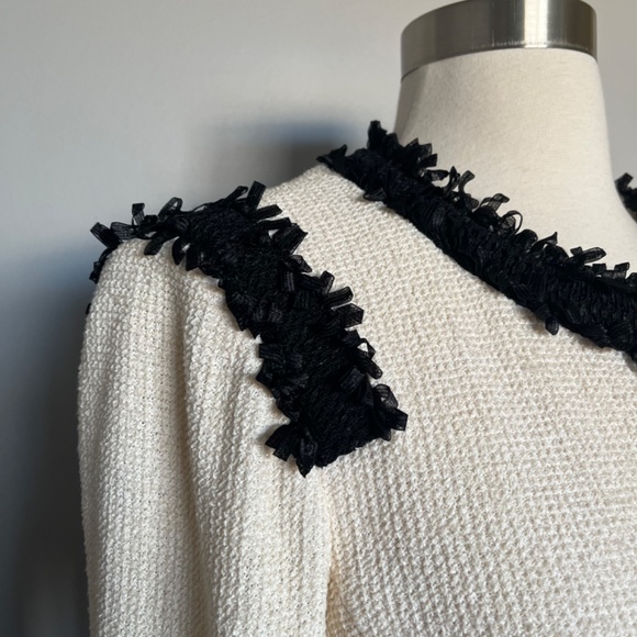 St. John Collection Cream Black Applique Knit Crepe Evening Dress Jacket‎ Blazer - Picture 9 of 12